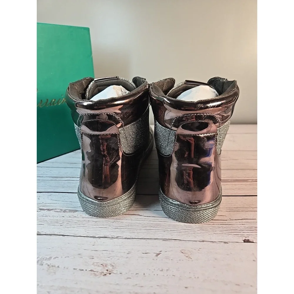 Lauren Lorraine Skippy Sz 10 Pewter High Top Sneaker Bling‎ Sparkle Fabulous